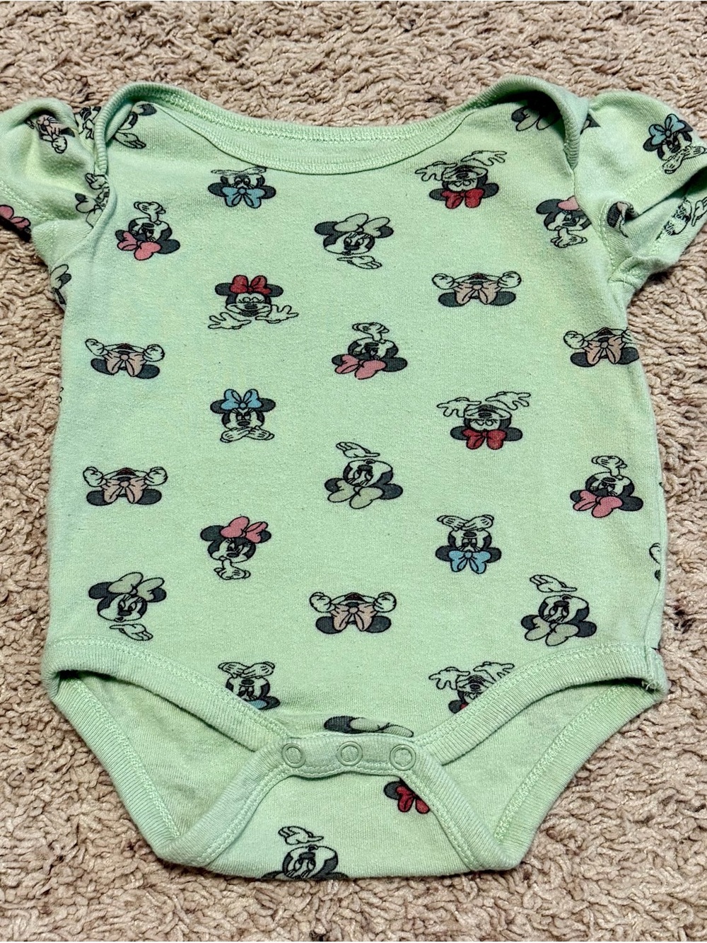 Disney Mint Green Minnie Mouse Print Baby Bodysuit with Pink & Blue Bows